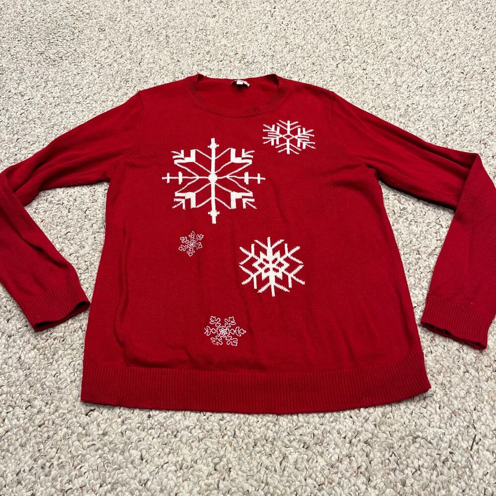 Talbots Snowflake Crewneck Sweater Sz L Red Winter Casual Preppy Comfort